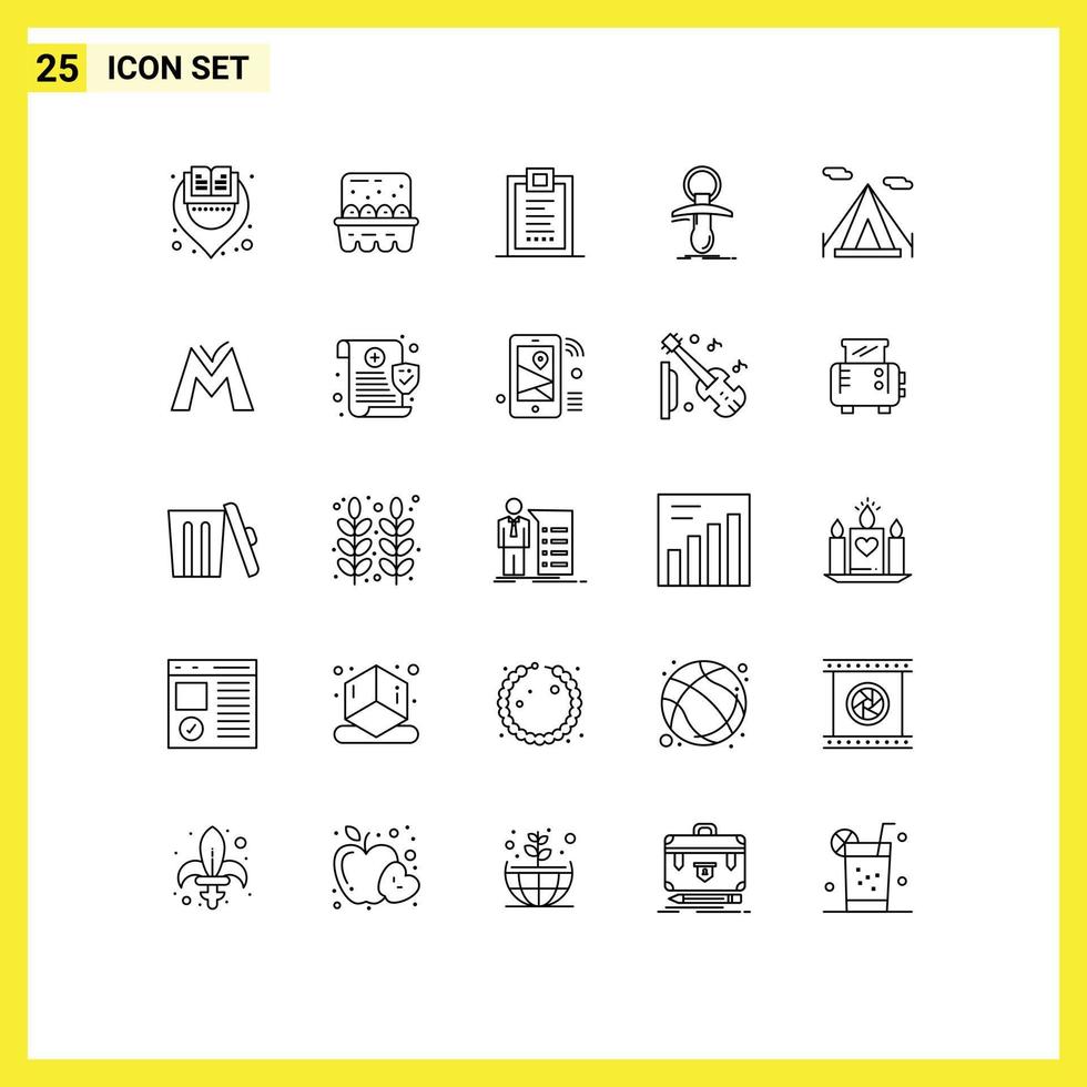 Pack of 25 Modern Lines Signs and Symbols for Web Print Media such as noob newbie coding dummy development Editable Vector Design Elements