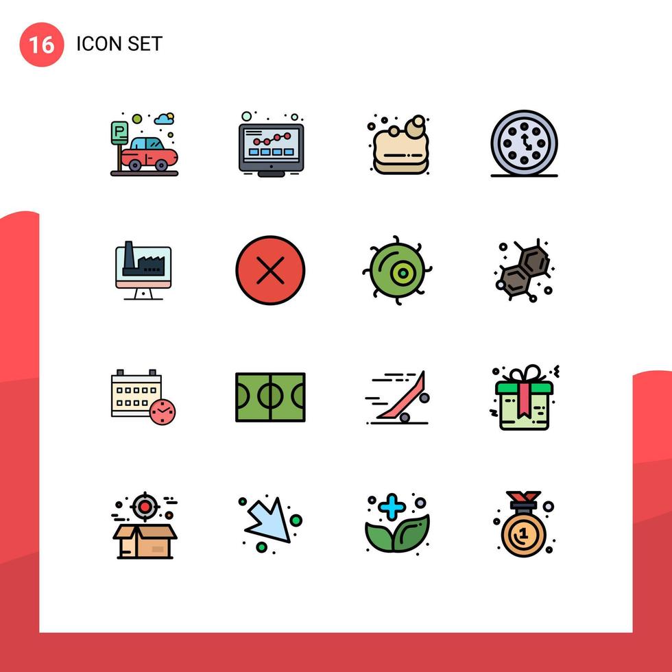 Flat Color Filled Line Pack of 16 Universal Symbols of monitore computer sauna timer date Editable Creative Vector Design Elements