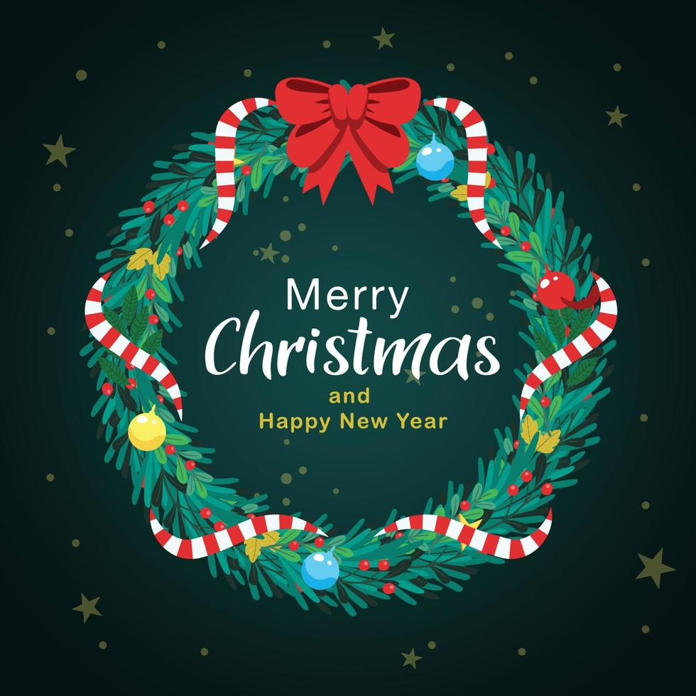 Christmas Wreath with Red Bow and Ribbon vector