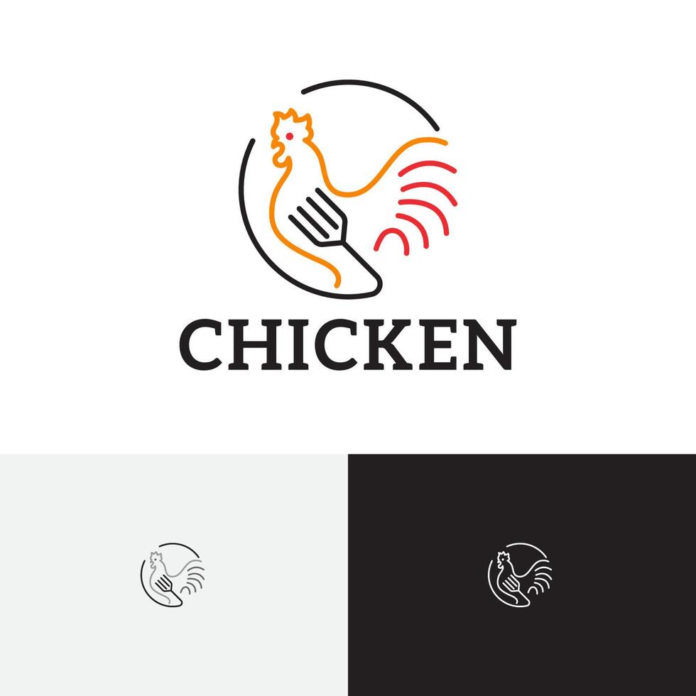 Fork Rooster Chicken Food Restaurant Line Logo vector