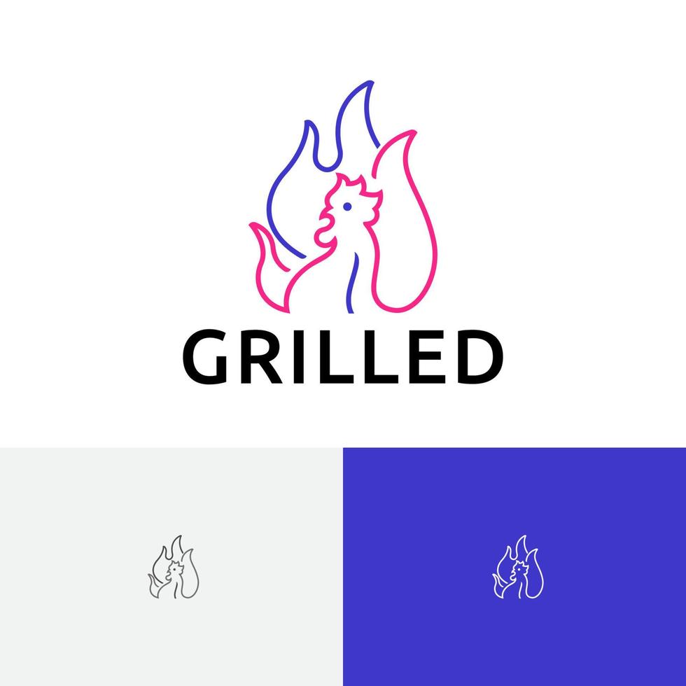 Chicken Fire Flame Grilled Food Restaurant Monoline Logo vector