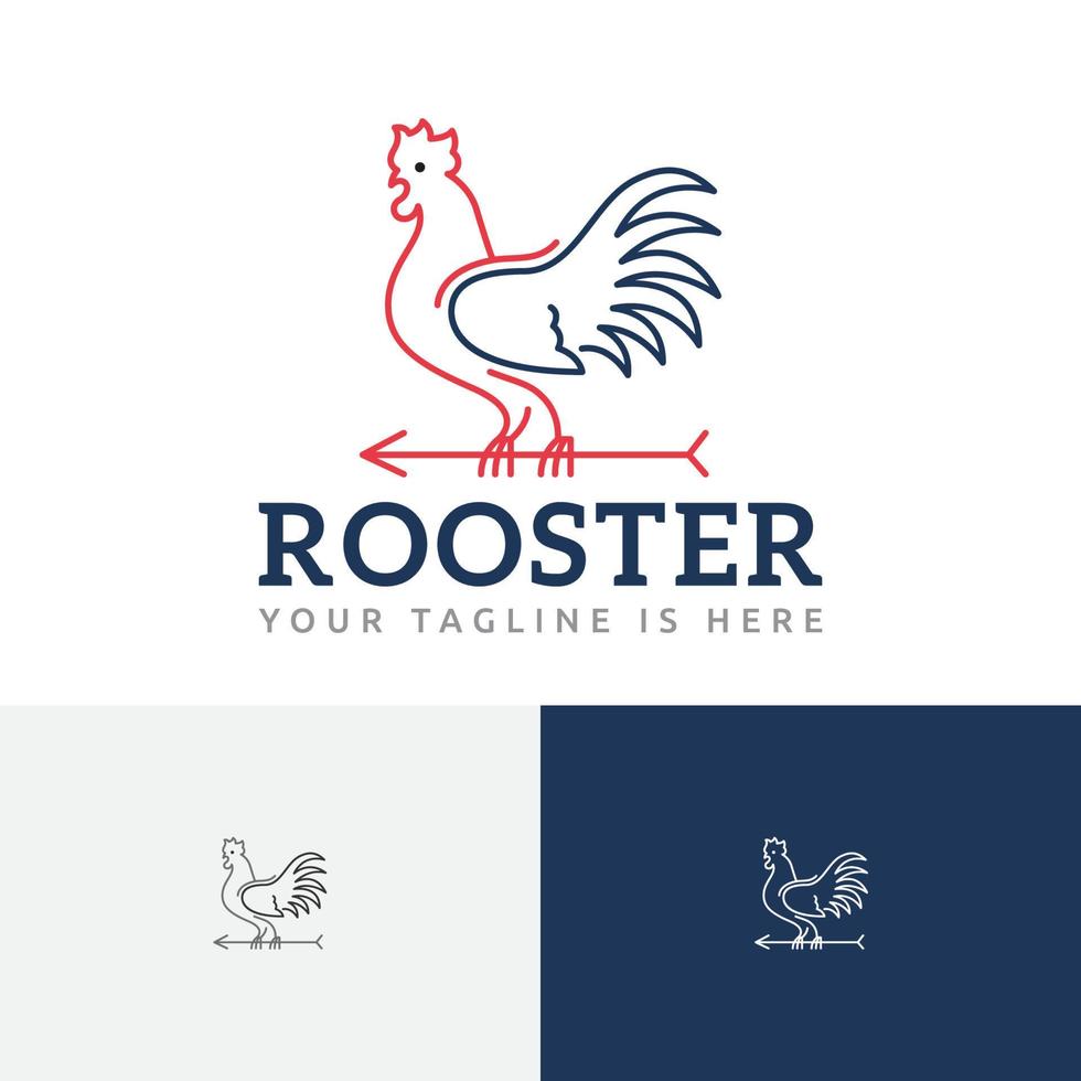 Arrow Rooster West Direction Chicken Vintage Line Logo vector