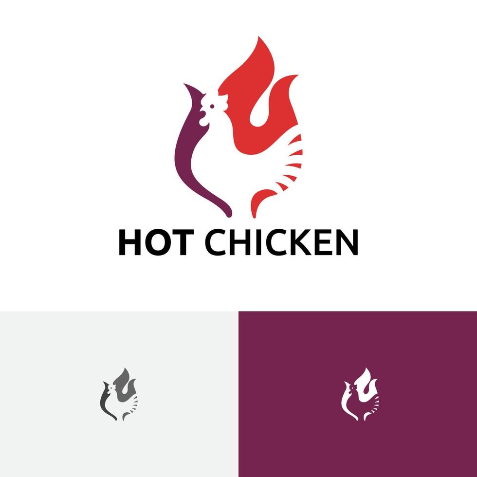 logotipo de restaurante de comida a la parrilla con llama de fuego de pollo caliente vector