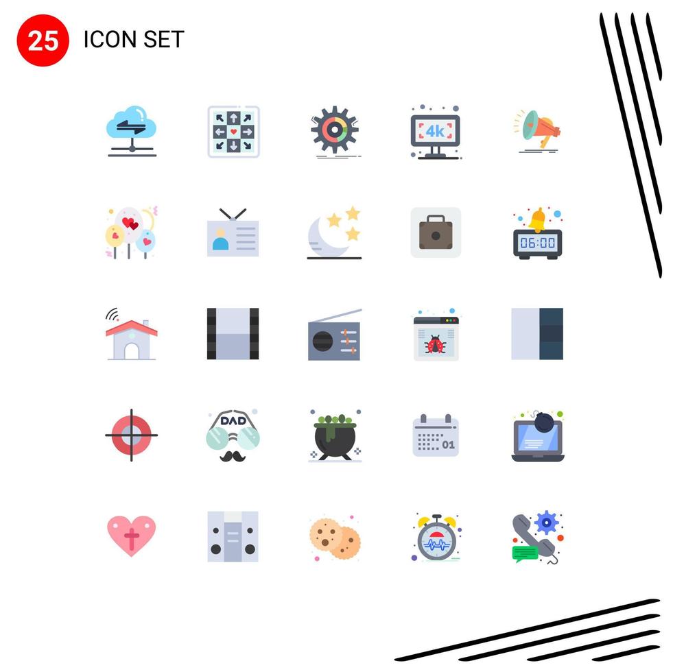 Universal Icon Symbols Group of 25 Modern Flat Colors of loud tv data television monitor Editable Vector Design Elements