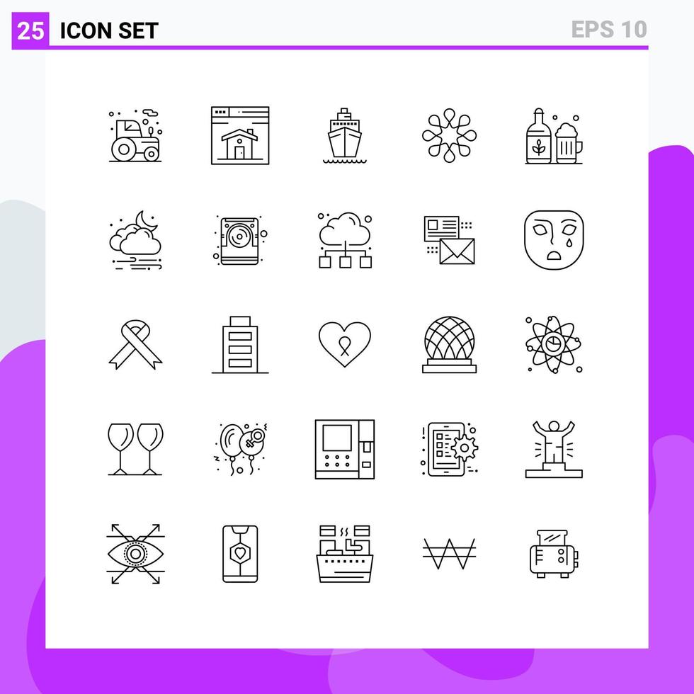 Set of 25 Modern UI Icons Symbols Signs for cup beer boat disease solidarity Editable Vector Design Elements