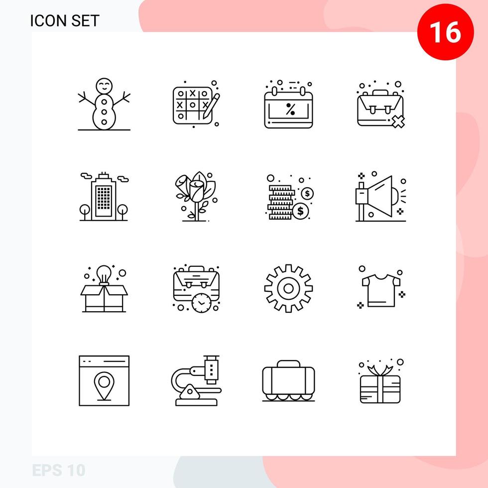 Group of 16 Modern Outlines Set for environment cology schedule sale building problem Editable Vector Design Elements