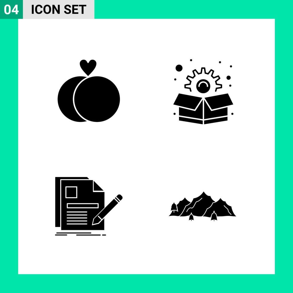 Pack of 4 Solid Style Icon Set. Glyph Symbols for print. Creative Signs Isolated on White Background. 4 Icon Set. vector