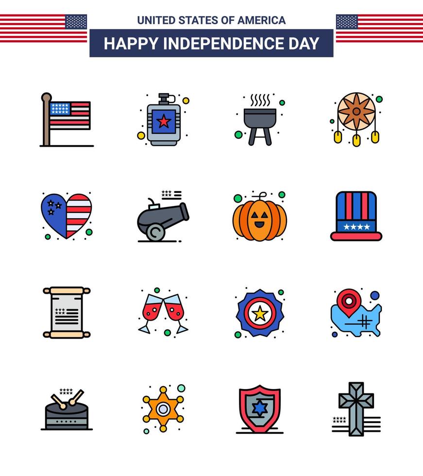 Stock Vector Icon Pack of American Day 16 Line Signs and Symbols for country western liquid dream catcher adornment Editable USA Day Vector Design Elements