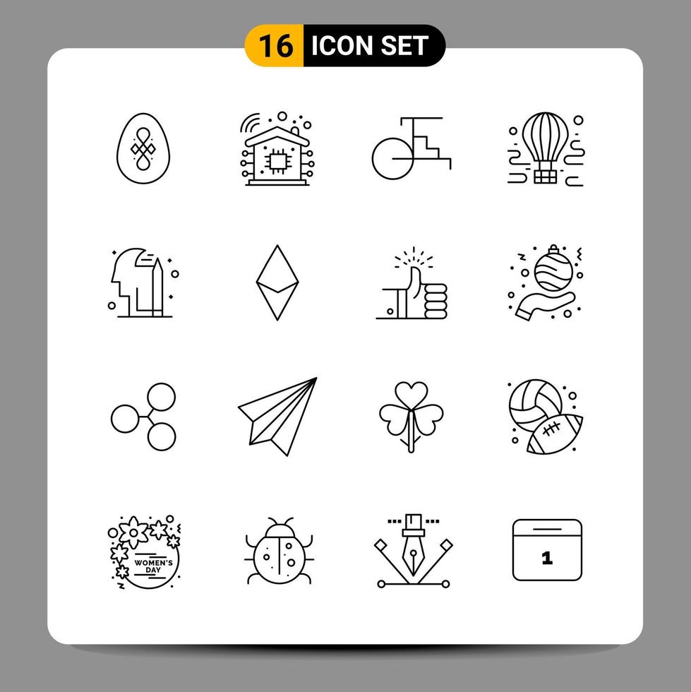 16 Black Icon Pack Outline Symbols Signs for Responsive designs on white background. 16 Icons Set. vector