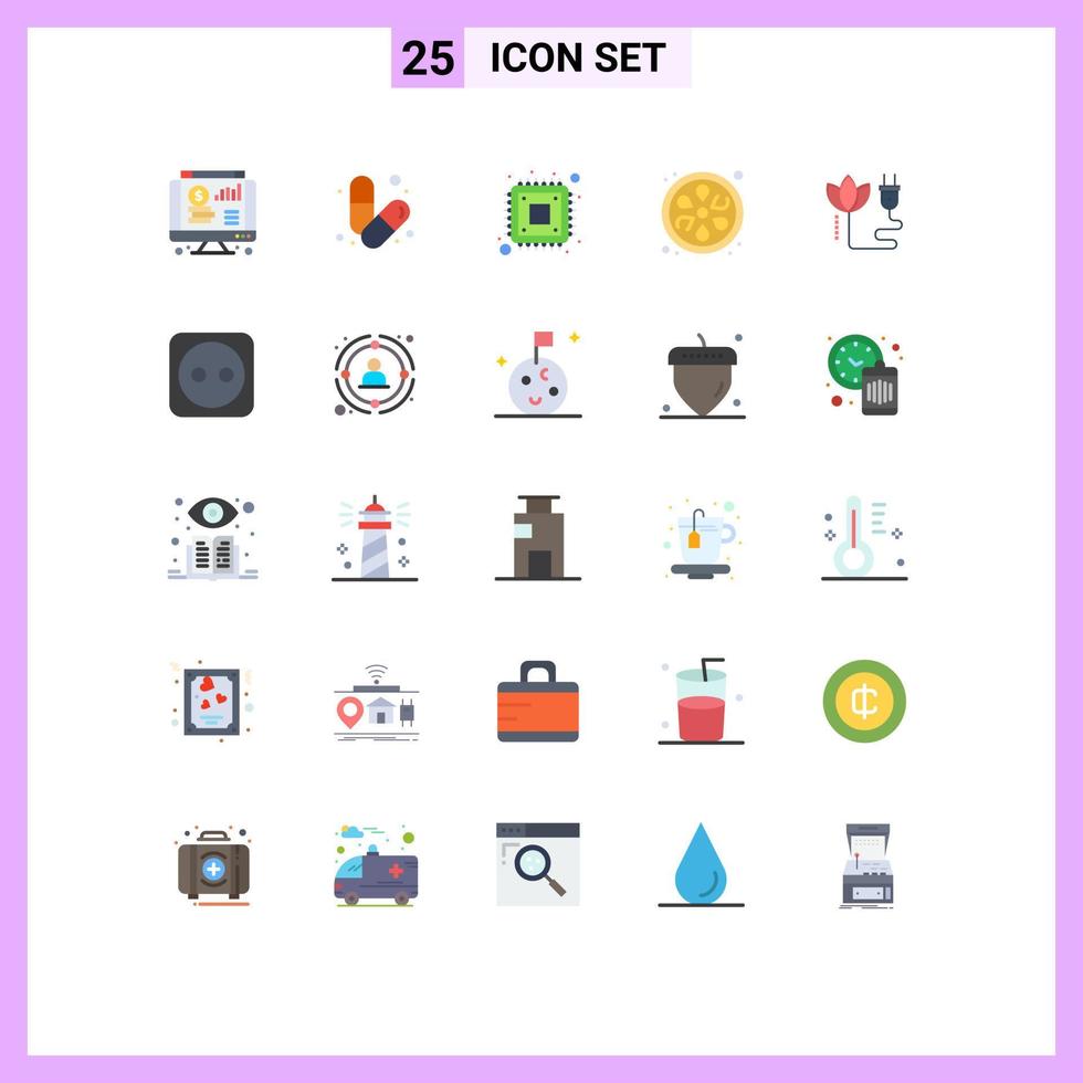 25 User Interface Flat Color Pack of modern Signs and Symbols of energy lotus pills sauna storage Editable Vector Design Elements