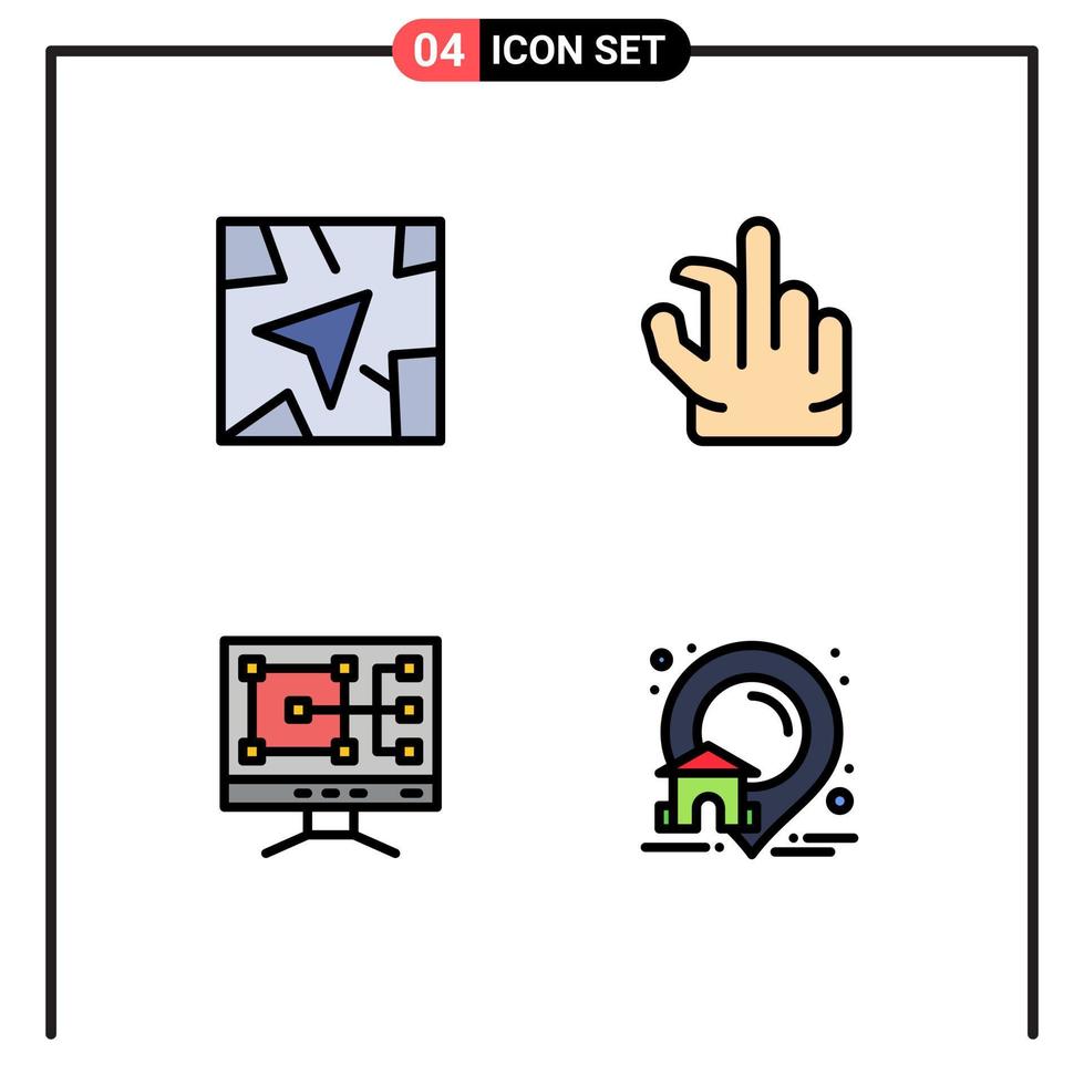 grupo de símbolos de icono universal de 4 colores planos de línea de relleno modernos de estado de gps en elementos de diseño de vector editables de ubicación de computadora