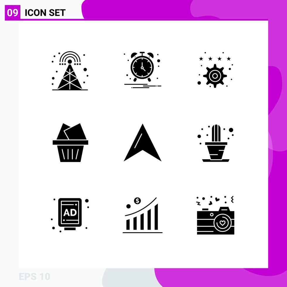 Pack of 9 Modern Solid Glyphs Signs and Symbols for Web Print Media such as cactus map favorite location mail Editable Vector Design Elements