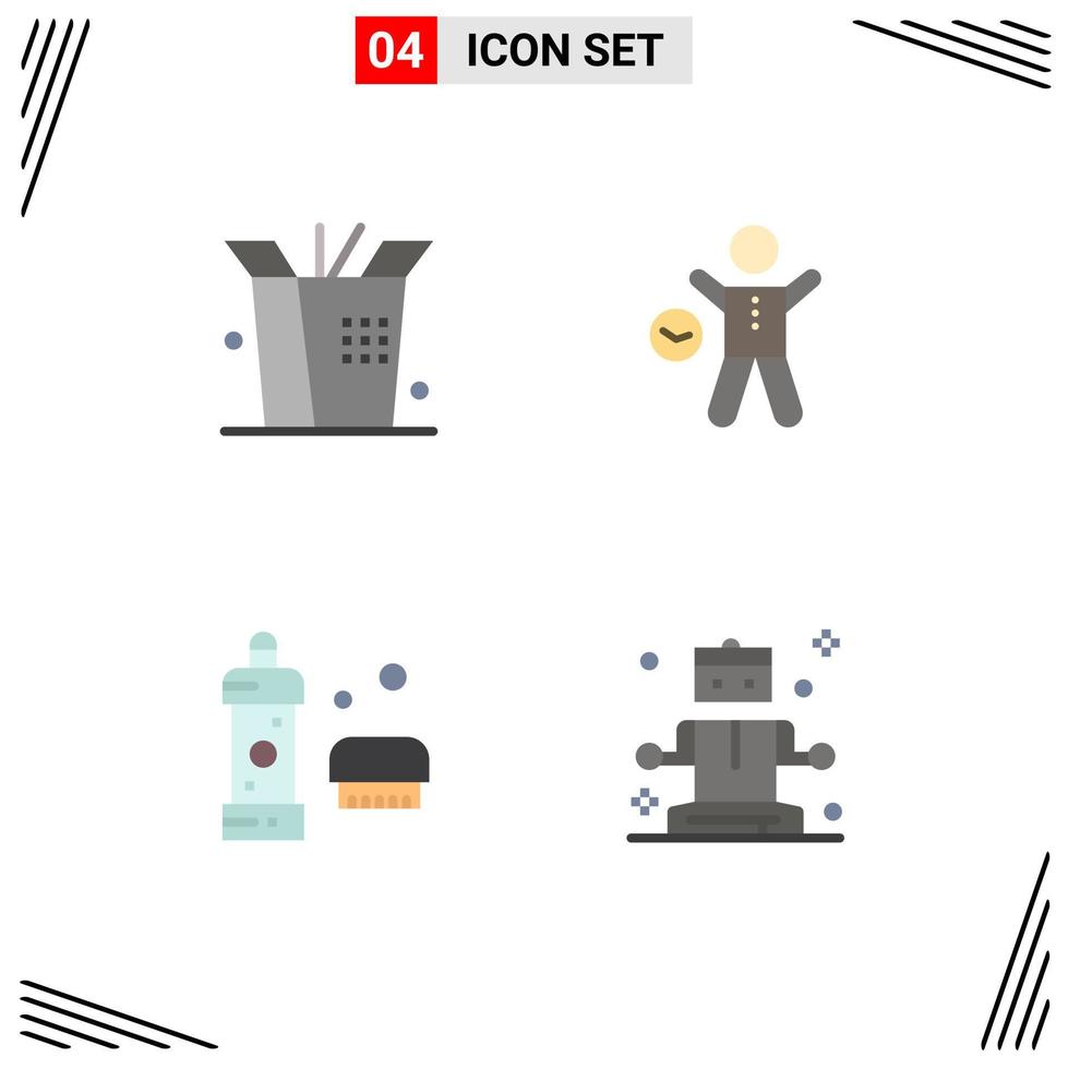 4 Universal Flat Icons Set for Web and Mobile Applications food cleaning gym man shower Editable Vector Design Elements