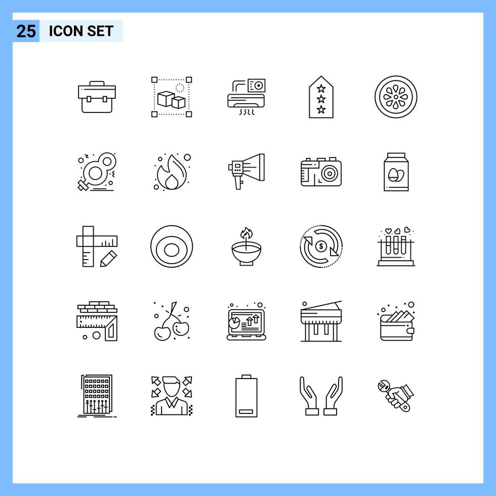 Set of 25 Modern UI Icons Symbols Signs for drink tag air star military Editable Vector Design Elements