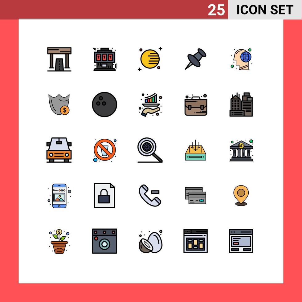 Mobile Interface Filled line Flat Color Set of 25 Pictograms of global mark joystick pin space Editable Vector Design Elements