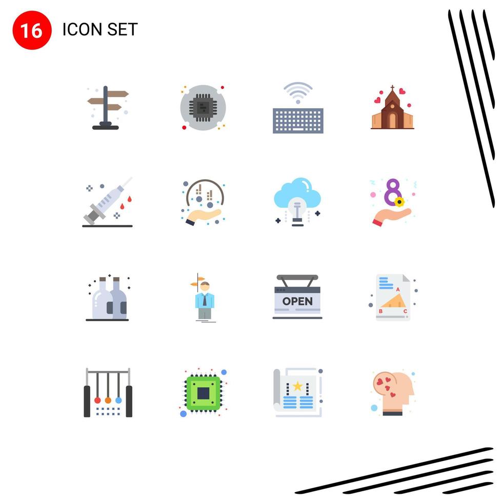 16 iconos creativos signos y símbolos modernos de vacuna teclado médico salud boda paquete editable de elementos creativos de diseño de vectores