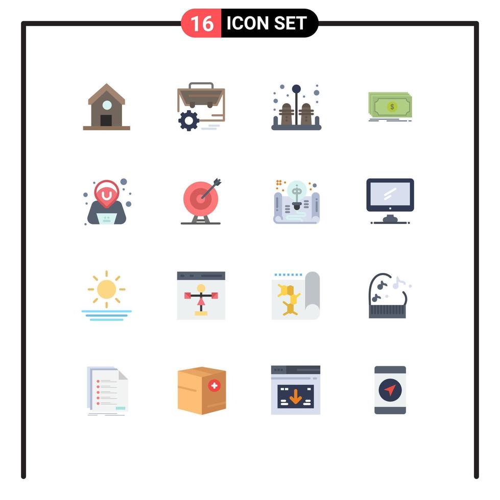 16 Universal Flat Colors Set for Web and Mobile Applications hacker dollar manufacturing transfer money Editable Pack of Creative Vector Design Elements