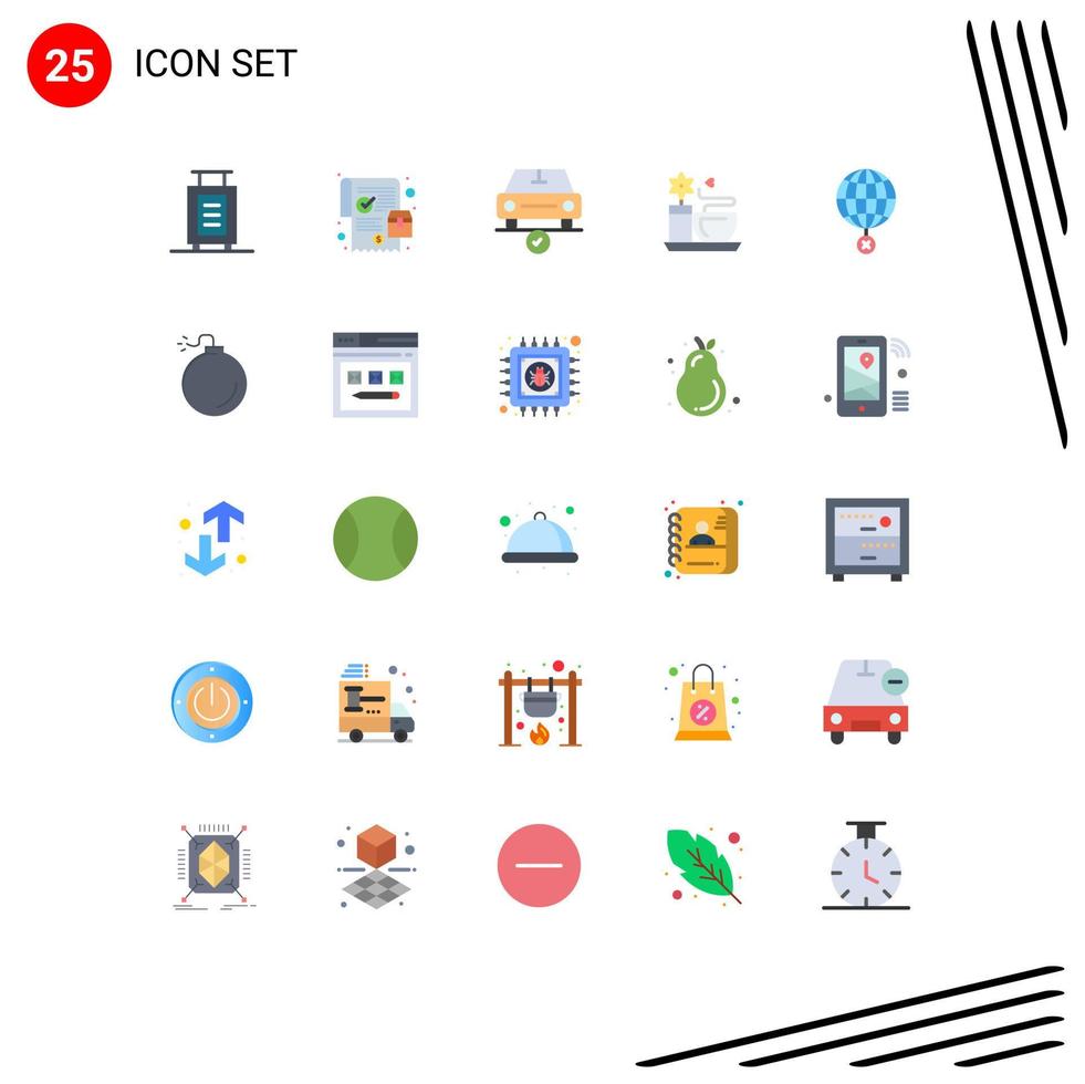 Stock Vector Icon Pack of 25 Line Signs and Symbols for globe earth checked hot tea cup Editable Vector Design Elements