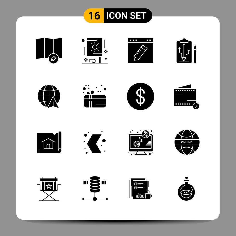 16 Black Icon Pack Glyph Symbols Signs for Responsive designs on white background. 16 Icons Set. vector