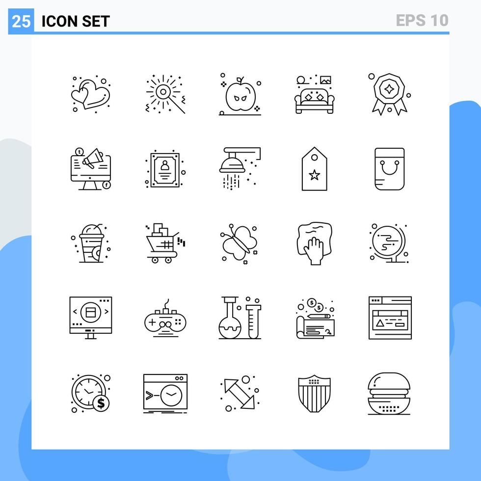 iconos de estilo moderno de 25 líneas. símbolos de contorno para uso general. signo de icono de línea creativa aislado sobre fondo blanco. Paquete de 25 iconos. vector