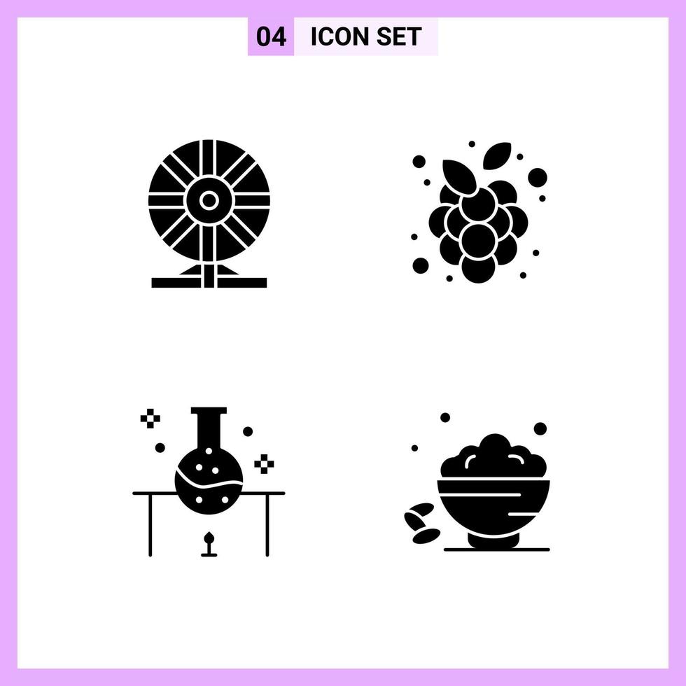 4 Icons in Solid Style. Glyph Symbols on White Background. Creative Vector Signs for Web mobile and Print.