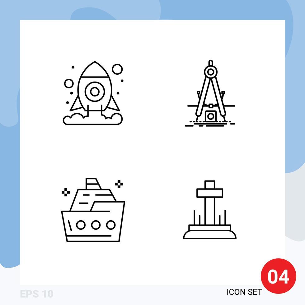 Pack of 4 Modern Filledline Flat Colors Signs and Symbols for Web Print Media such as cosmos ocean design refinement ship Editable Vector Design Elements