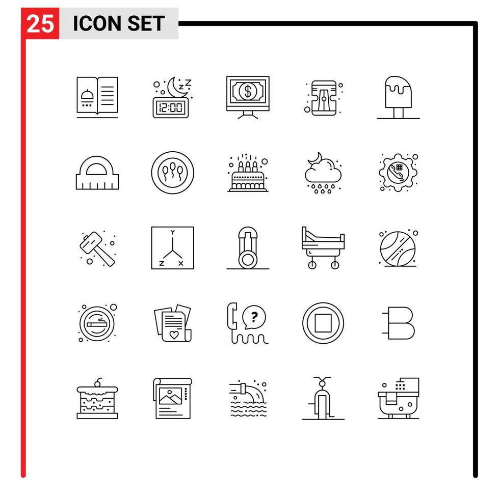 Group of 25 Modern Lines Set for tool pencil sleep pay finance Editable Vector Design Elements