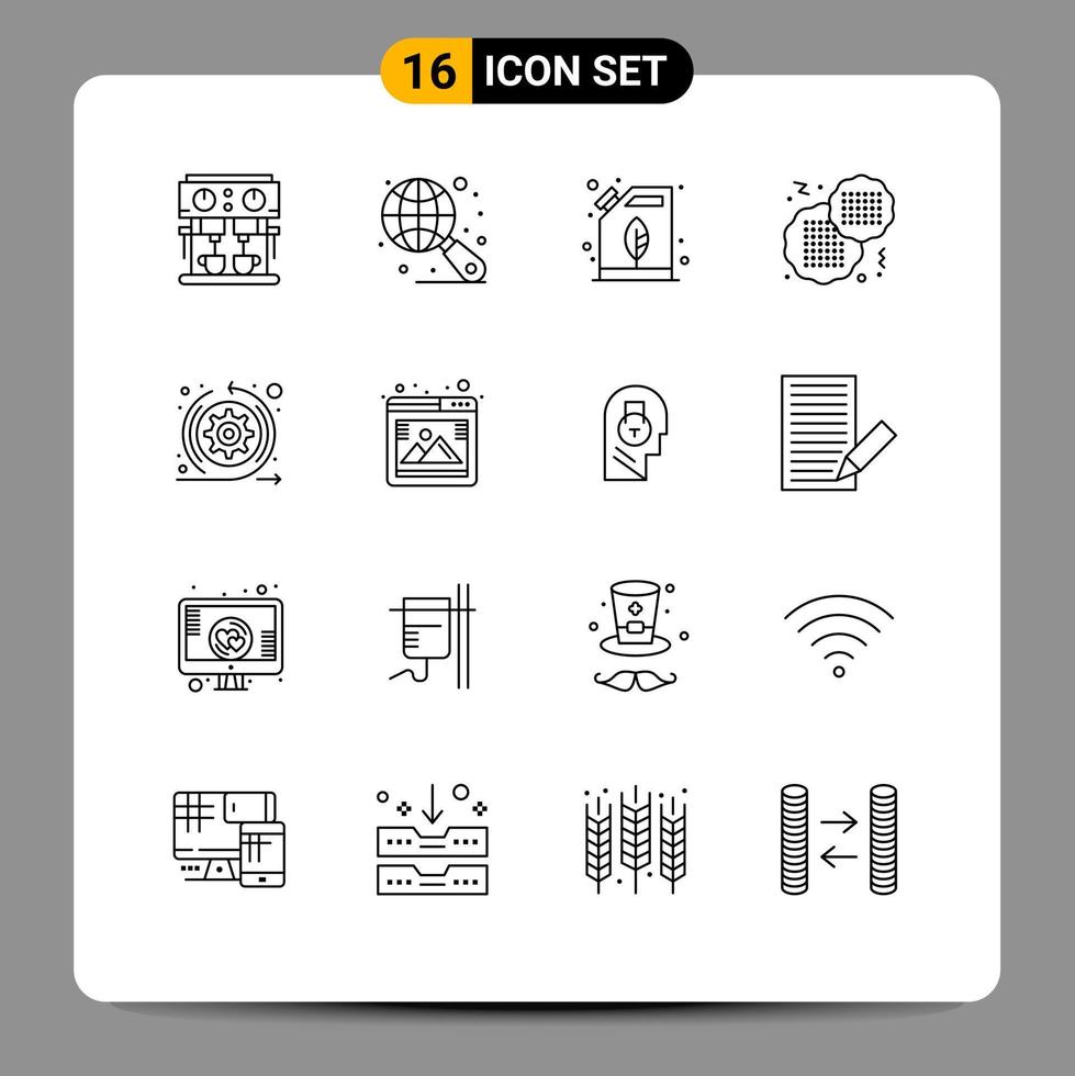 Mobile Interface Outline Set of 16 Pictograms of sprint arrows electric agile food Editable Vector Design Elements
