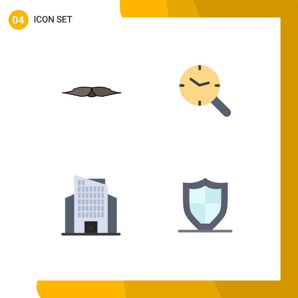 4 Creative Icons Modern Signs and Symbols of moustache building male research skyscraper Editable Vector Design Elements