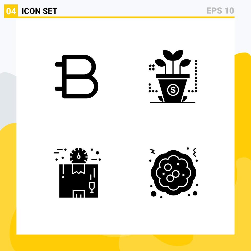 Pack of 4 Modern Solid Glyphs Signs and Symbols for Web Print Media such as bytecoin delivery cryptocurrency investment package Editable Vector Design Elements