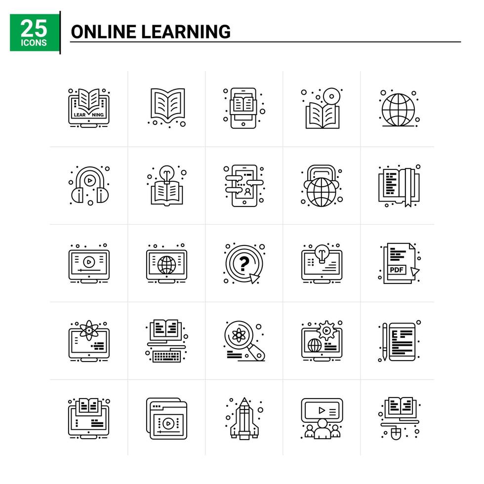 25 Online Learning icon set vector background