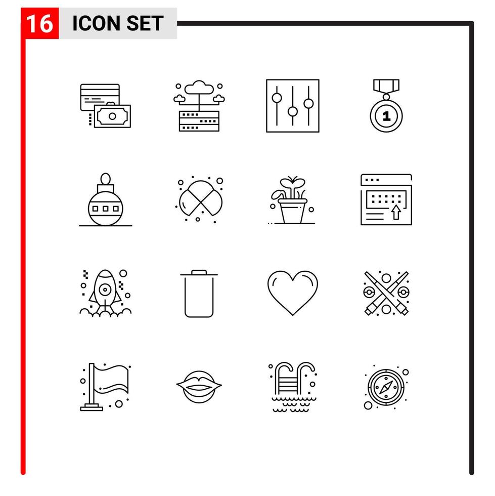 Stock Vector Icon Pack of 16 Line Signs and Symbols for christmas insignia basic badges user Editable Vector Design Elements