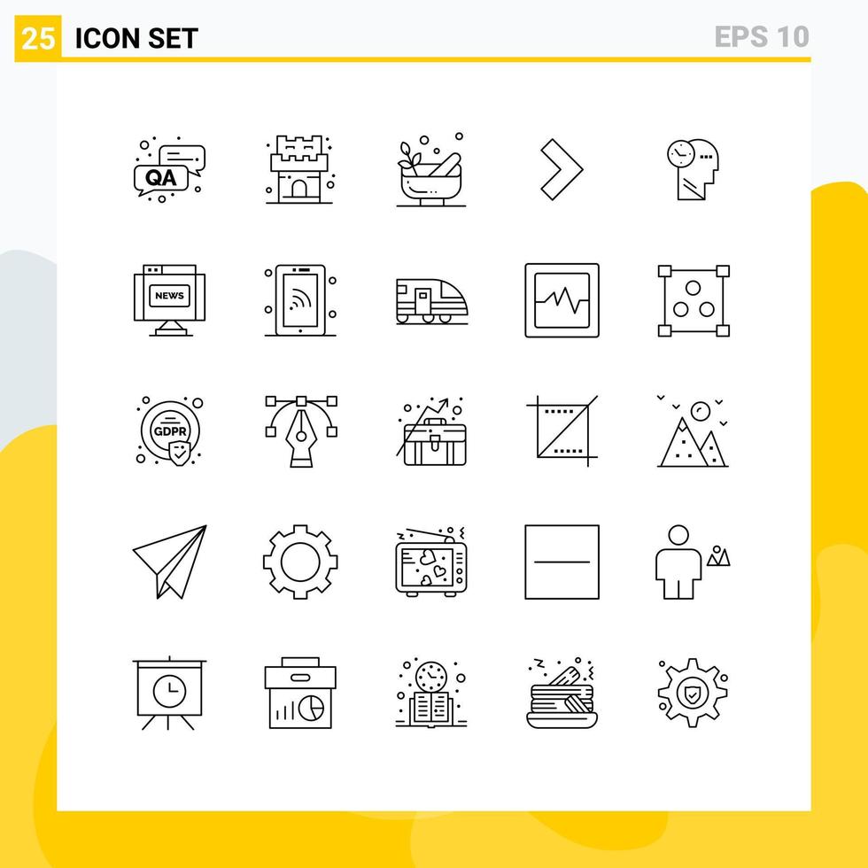 Universal Icon Symbols Group of 25 Modern Lines of communications thoughts bowl mind next Editable Vector Design Elements