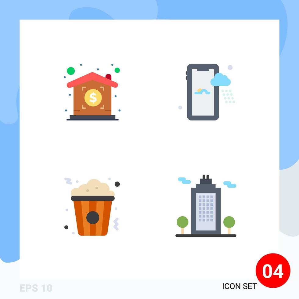 User Interface Pack of 4 Basic Flat Icons of investment food mobile popcorn cology Editable Vector Design Elements