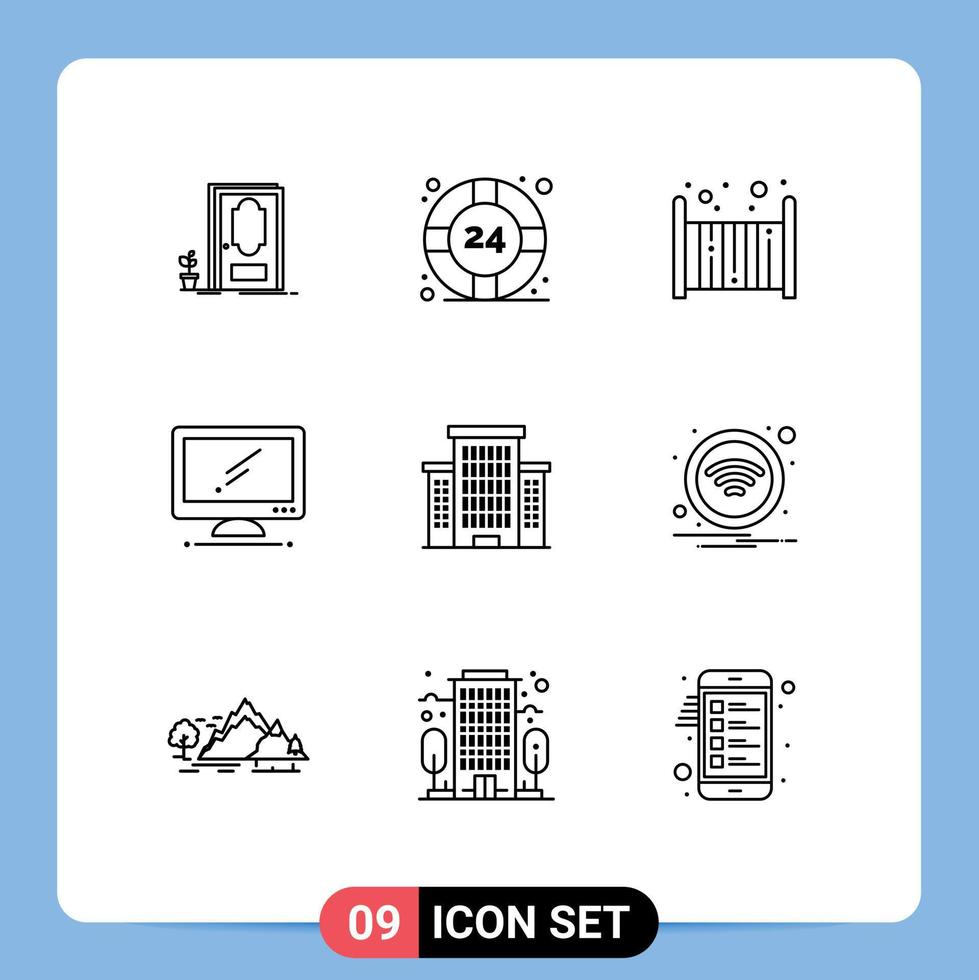 Pack of 9 creative Outlines of building imac bed device computer Editable Vector Design Elements