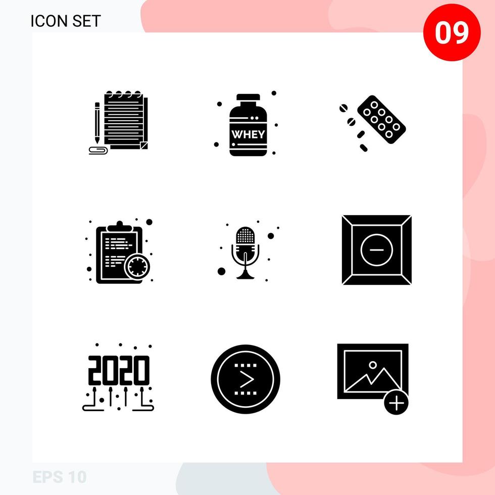 Vector Pack of 9 Icons in Solid Style. Creative Glyph Pack isolated on White Background for Web and Mobile.