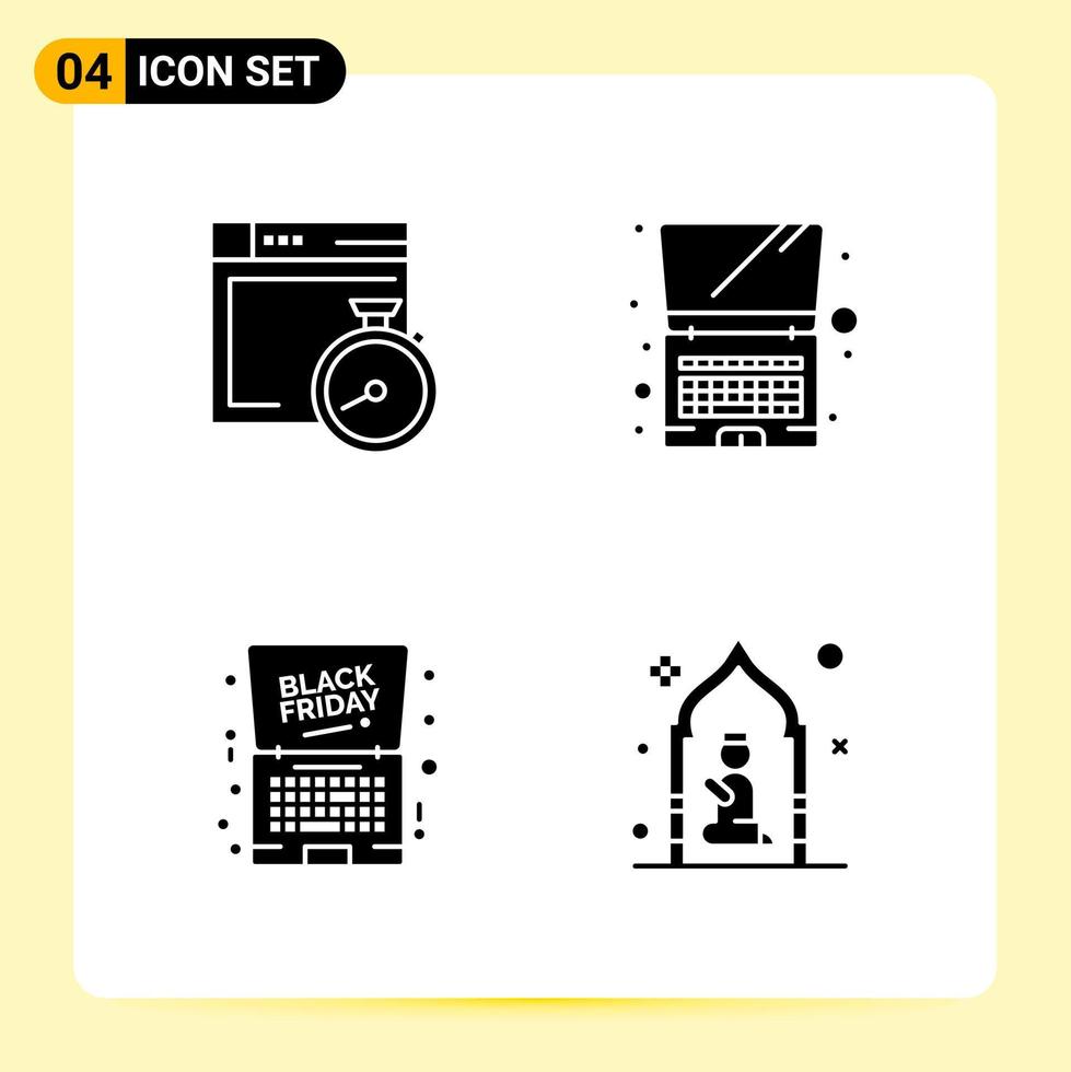 4 Creative Icons for Modern website design and responsive mobile apps. 4 Glyph Symbols Signs on White Background. 4 Icon Pack. vector