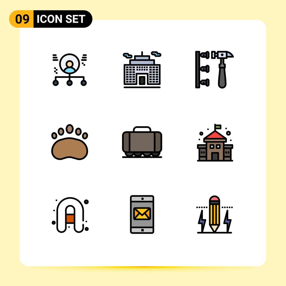 Filledline Flat Color Pack of 9 Universal Symbols of railroad science screw logo badge Editable Vector Design Elements