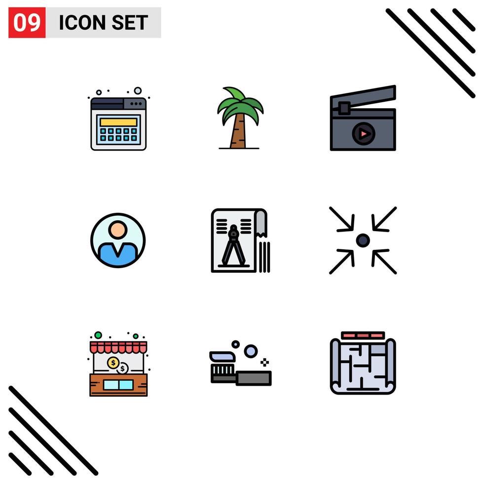 User Interface Pack of 9 Basic Filledline Flat Colors of compass profile srilanka personalization media Editable Vector Design Elements
