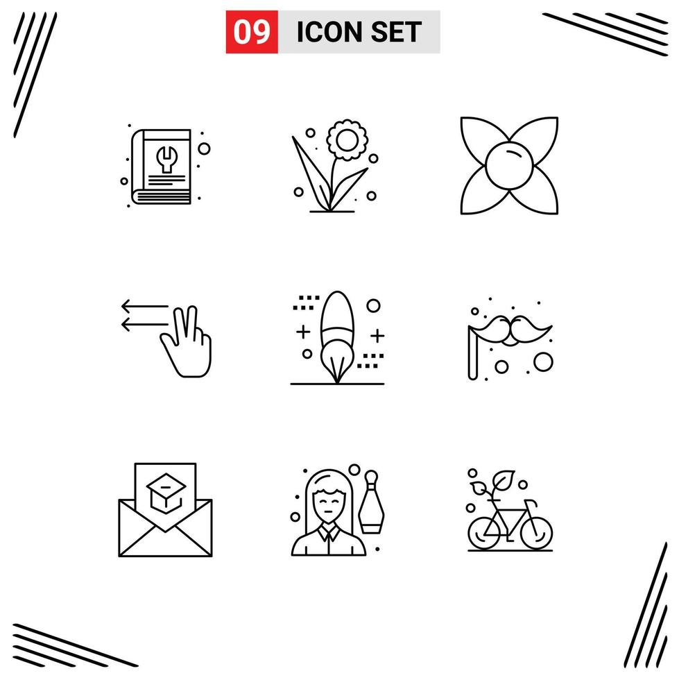 Modern Set of 9 Outlines Pictograph of brush gesture nature fingers herb Editable Vector Design Elements