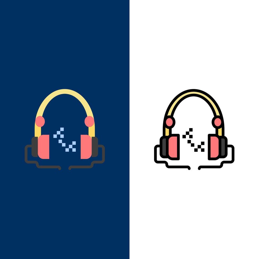 Headphone Music Audio Hand free  Icons Flat and Line Filled Icon Set Vector Blue Background