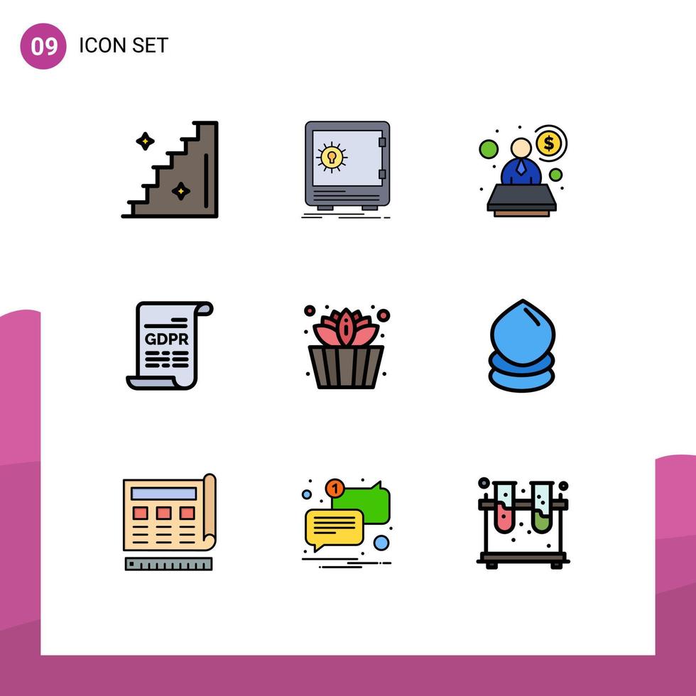 Pictogram Set of 9 Simple Filledline Flat Colors of lotus bucket account general data protection form Editable Vector Design Elements