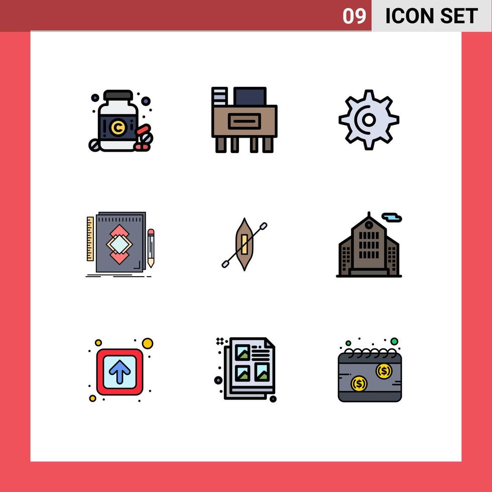 Stock Vector Icon Pack of 9 Line Signs and Symbols for canoe development gear draw tool Editable Vector Design Elements