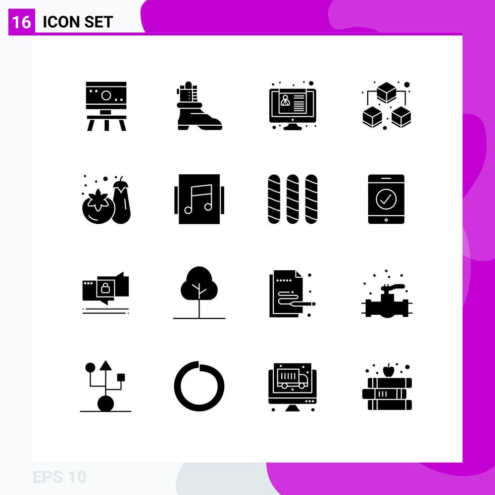 símbolos de iconos universales grupo de 16 glifos sólidos modernos de álbum supermercado empleo datos de compras elementos de diseño vectorial editables vector