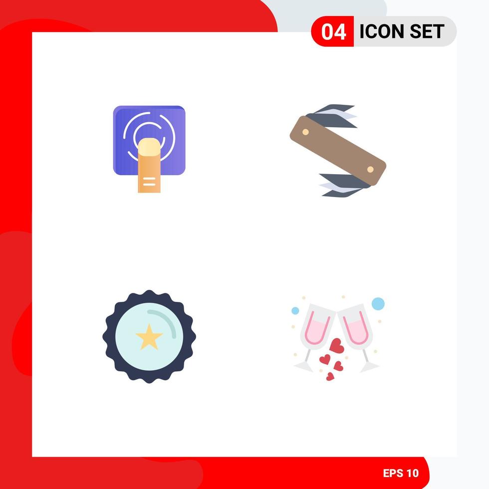 Pack of 4 creative Flat Icons of finger badge screen camping ecommerce Editable Vector Design Elements