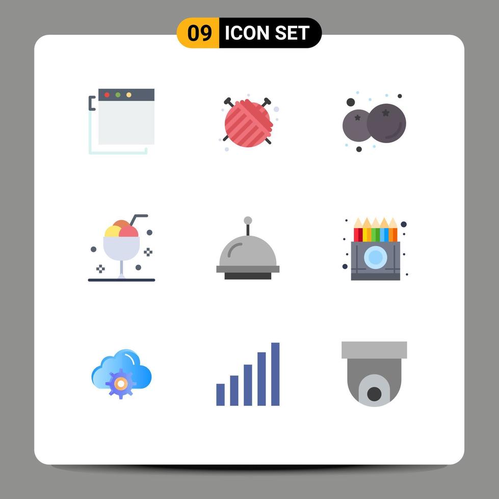 Universal Icon Symbols Group of 9 Modern Flat Colors of hotel alarm fruit summer glass Editable Vector Design Elements