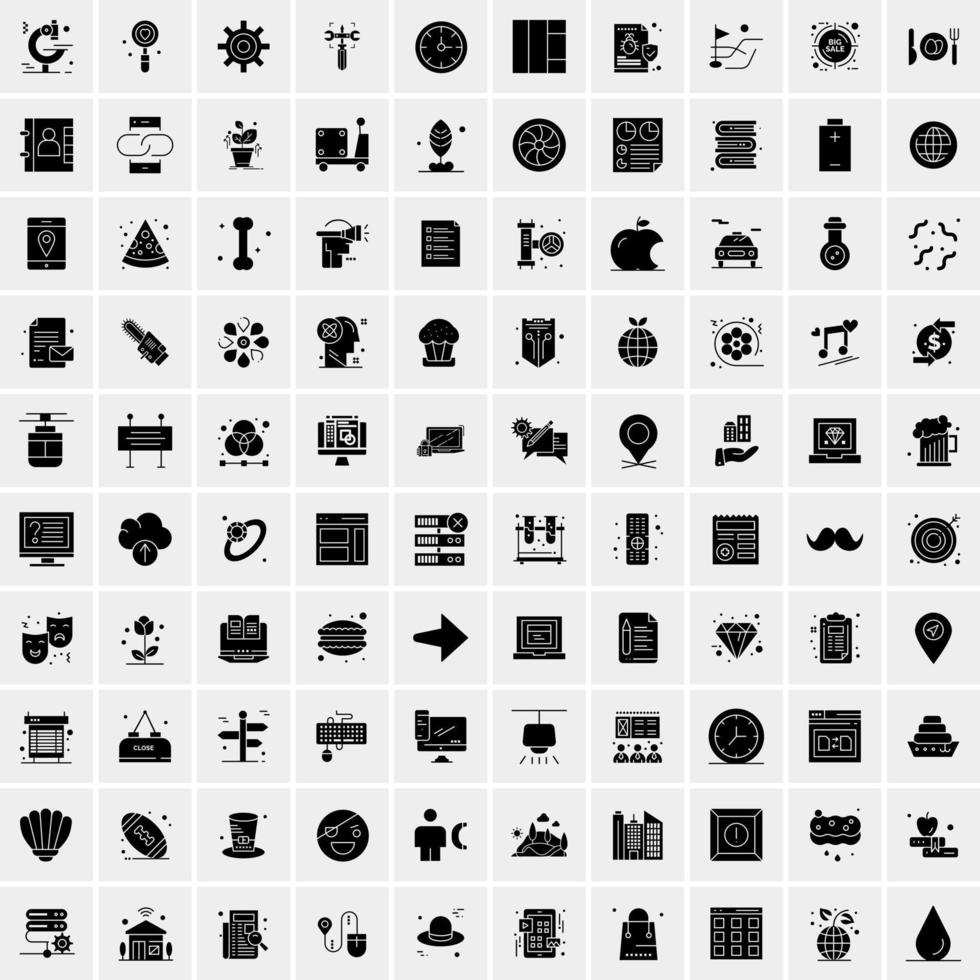 Set of 100 Business Solid Glyph icons vector