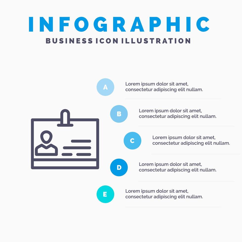 icono de línea de identificación de tarjeta de identificación con fondo de infografía de presentación de 5 pasos vector