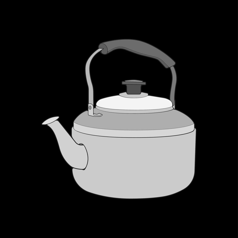 Kettle vector art. Teapot logo. Kettle with handle isolated on black background. Kettle in art style vector icon.