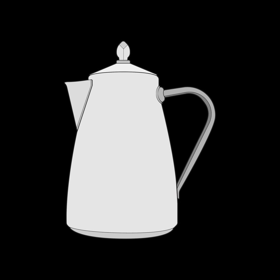 Kettle vector art. Teapot logo. Kettle with handle isolated on black background. Kettle in art style vector icon.